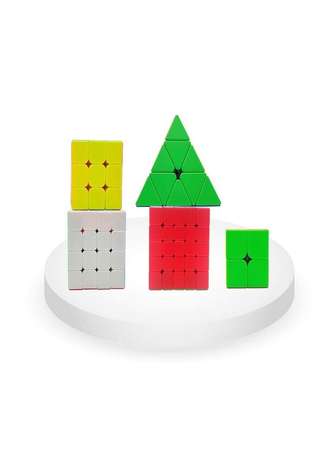 QWICK CLICK Super Speed Cube Combo of Triangle Pyramid, 2x2, 3x3, 4x4, and 5x5 Puzzle Cube (Pack of 5) | High Speed Stickerless Magic Cubes for Kids & Adults - Image 5